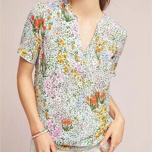 Anthropologie 4 of 52 Conversations Floral Print Split Neck Top – Women’s S